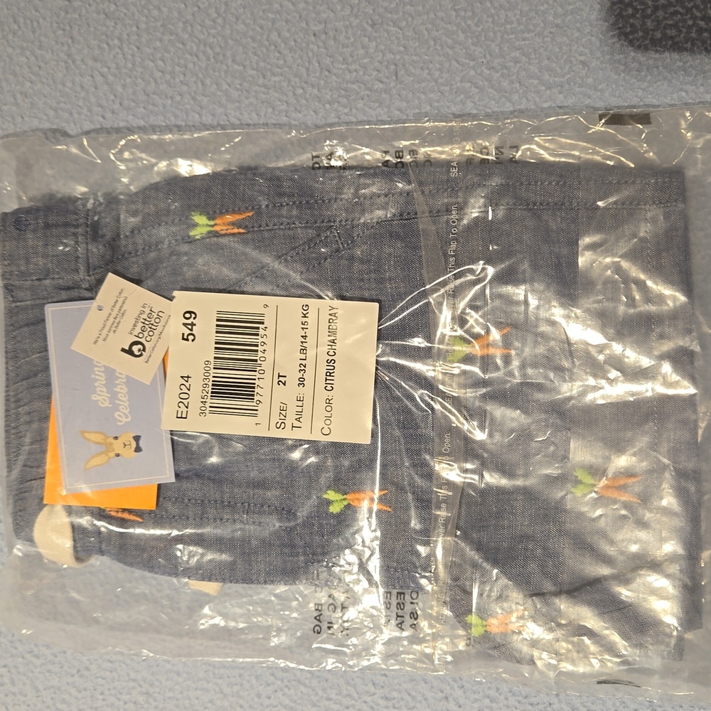 GYMBOREE NWT,  2T boys, chambray shorts, pull on, lt blue with 🥕